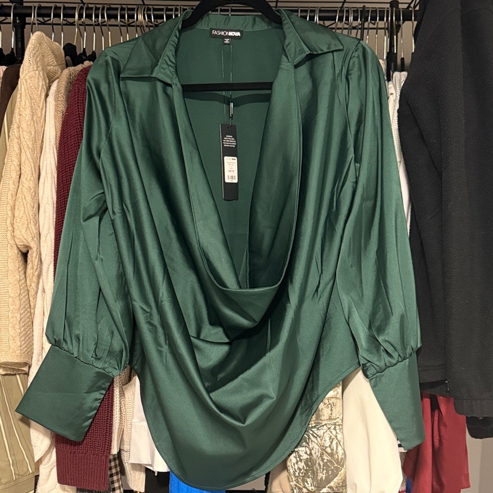 Fashion Nova Emerald Drape Blouse